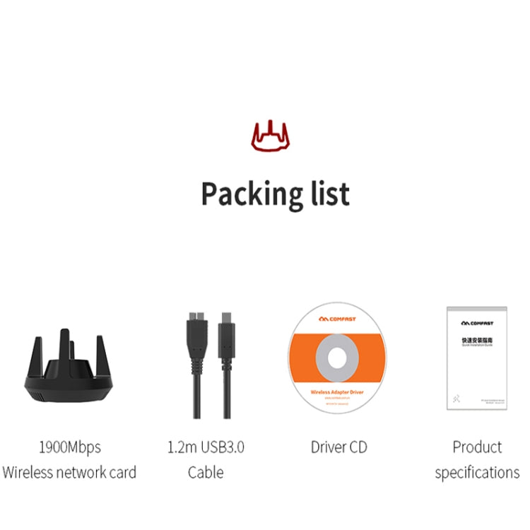 Comfast CF-958AC High Power PA Wifi Adapter 1900Mbps Gigabit E-Sports Network Card 2.4Ghz+5.8Ghz USB 3.0 PC Lan Dongle Receiver Comfast CF-958AC High Power PA Wifi Adapter 1900Mbps Gigabit E-Sports Network Card 2.4Ghz+5.8Ghz USB 3.0 PC Lan Dongle Receiver